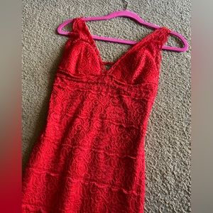 BEBE lacy panel dress red